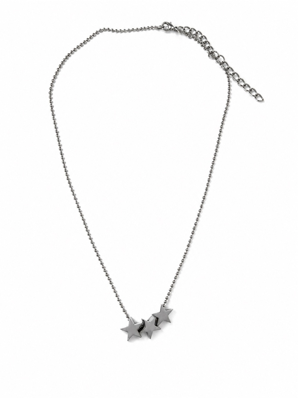 Silver Tone Three Star Pendant Necklace Minimalist Celestial Adjustable Chain